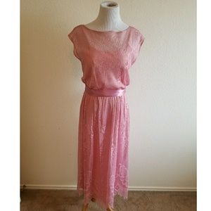💐SOLD💐Vintag 70's 80s Dusty Rose Pink Lace Dress